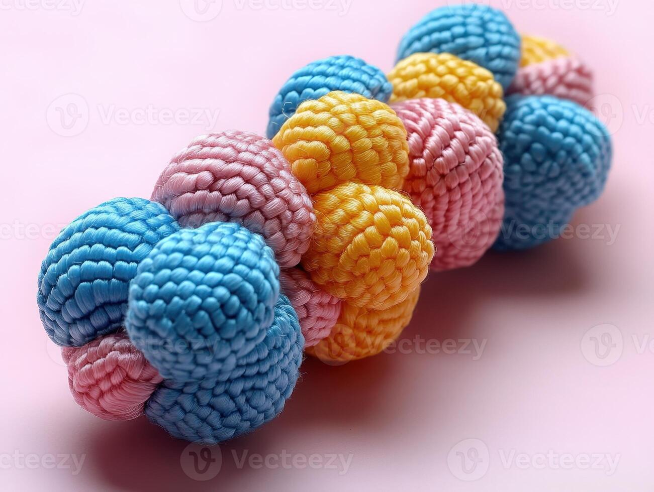 A colorful yarn ball on a pink surface photo
