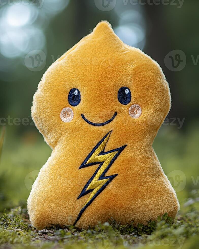 A yellow stuffed animal with a lightning bolt on it photo