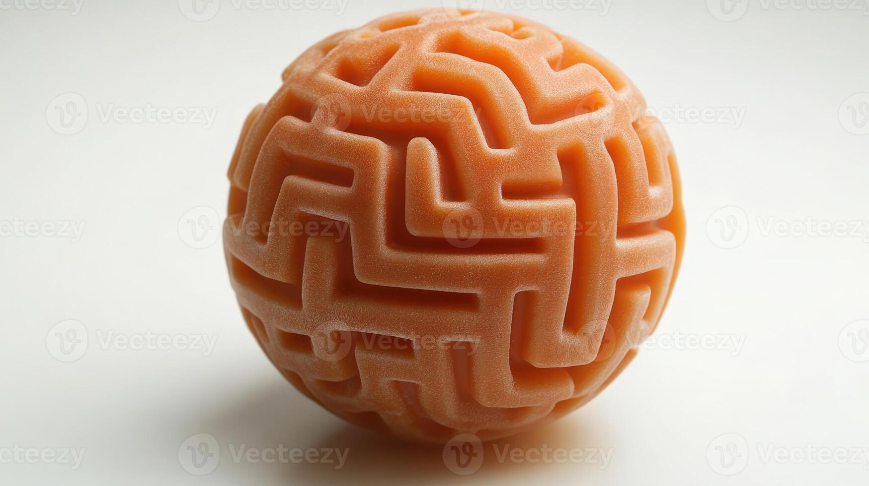 A close up of an orange ball with a maze pattern photo