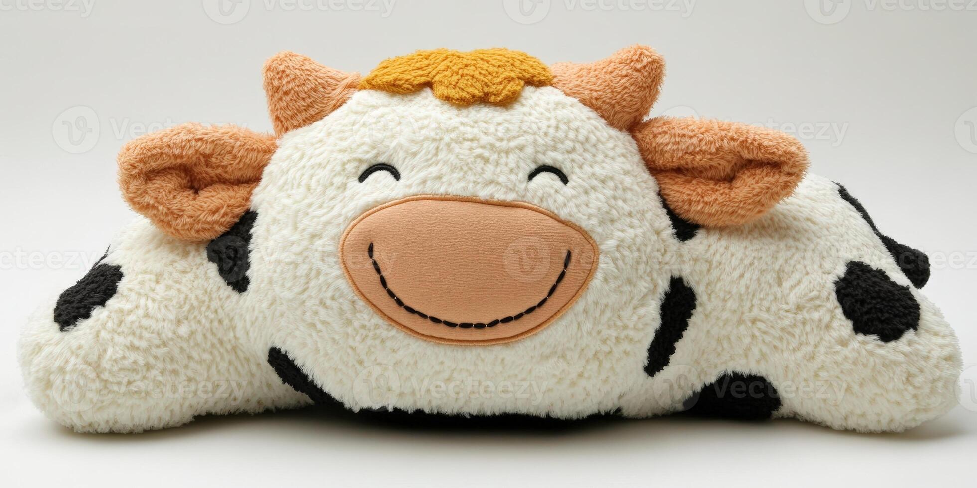 A stuffed cow with a smiley face on it photo