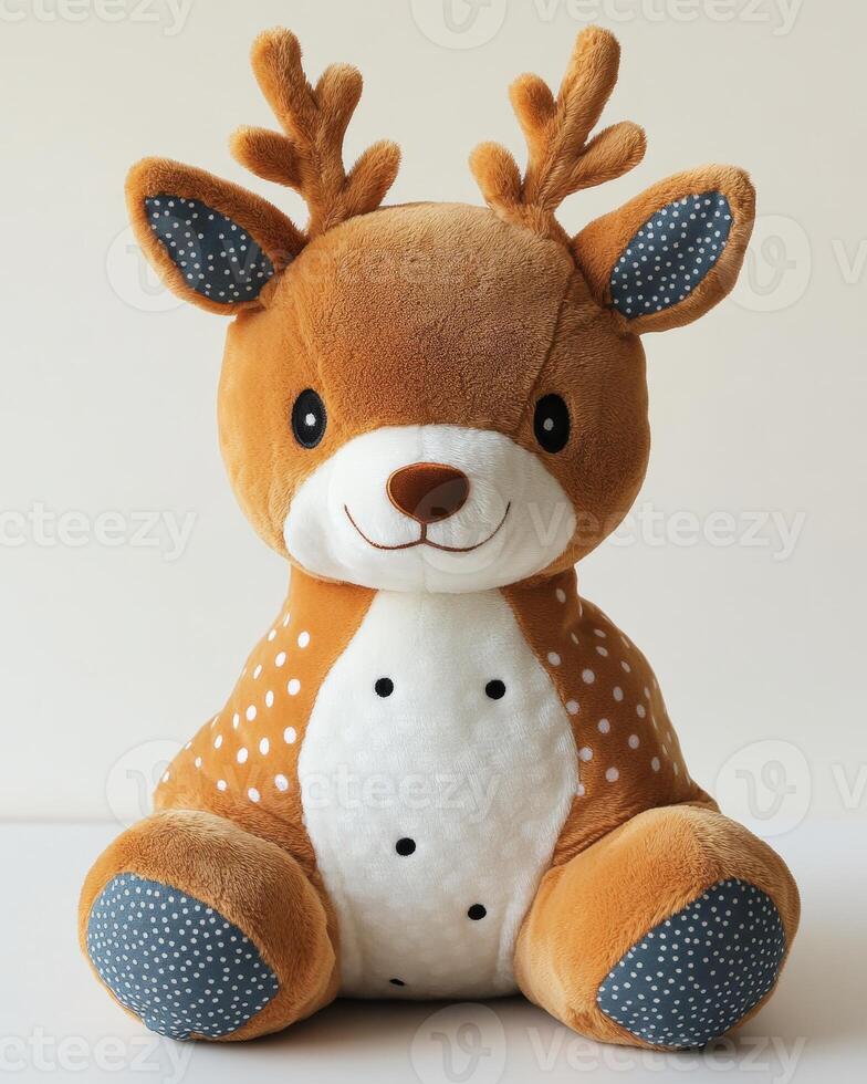 A stuffed deer with a blue polka dot pattern photo