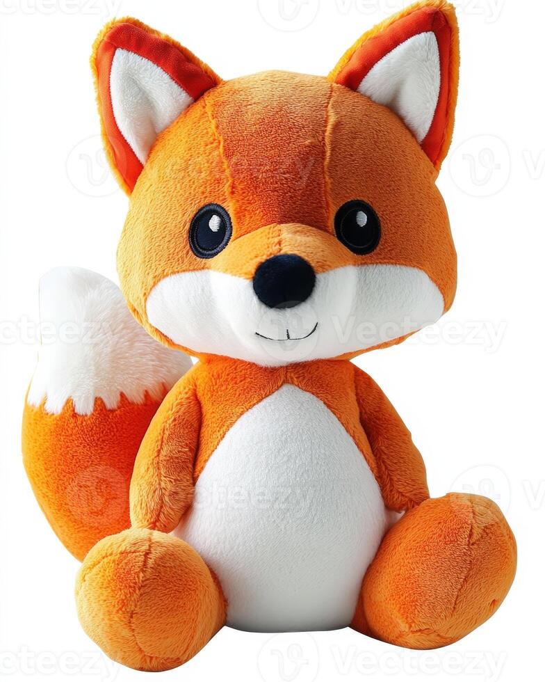 A stuffed animal fox sitting on a white background photo