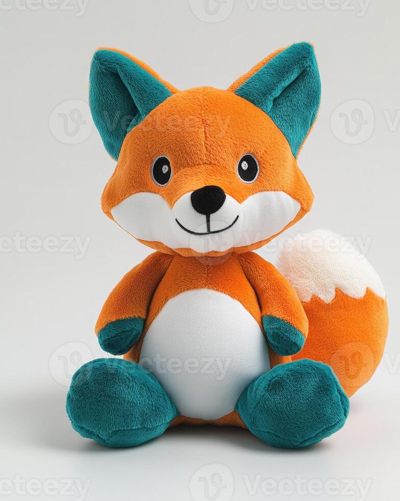 A stuffed animal fox sitting on a white surface photo