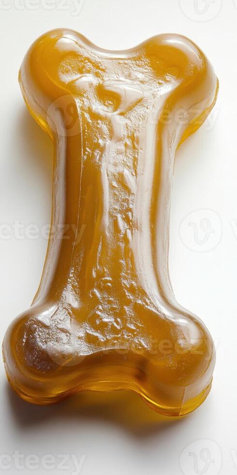 A yellow plastic dog bone shaped like a bone photo