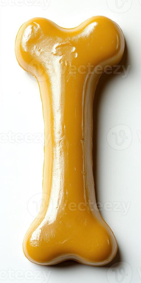 A yellow dog bone shaped like a letter i photo
