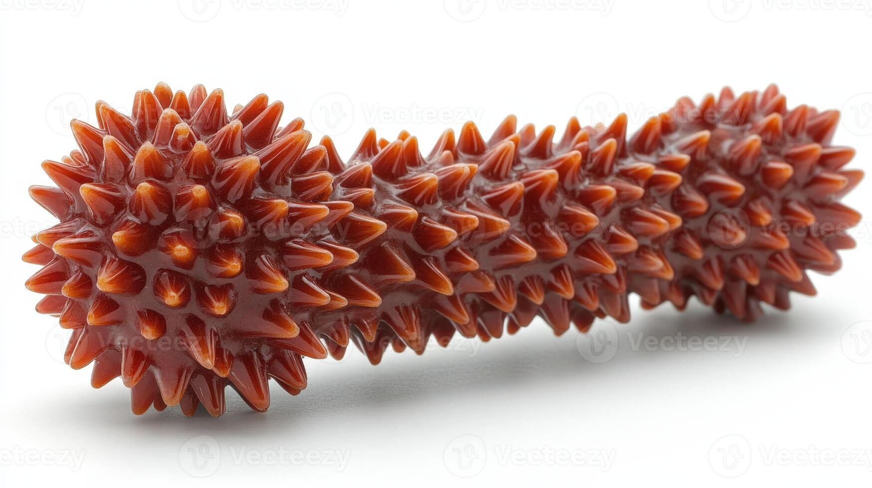 A toy that has been made out of red and brown spikes photo
