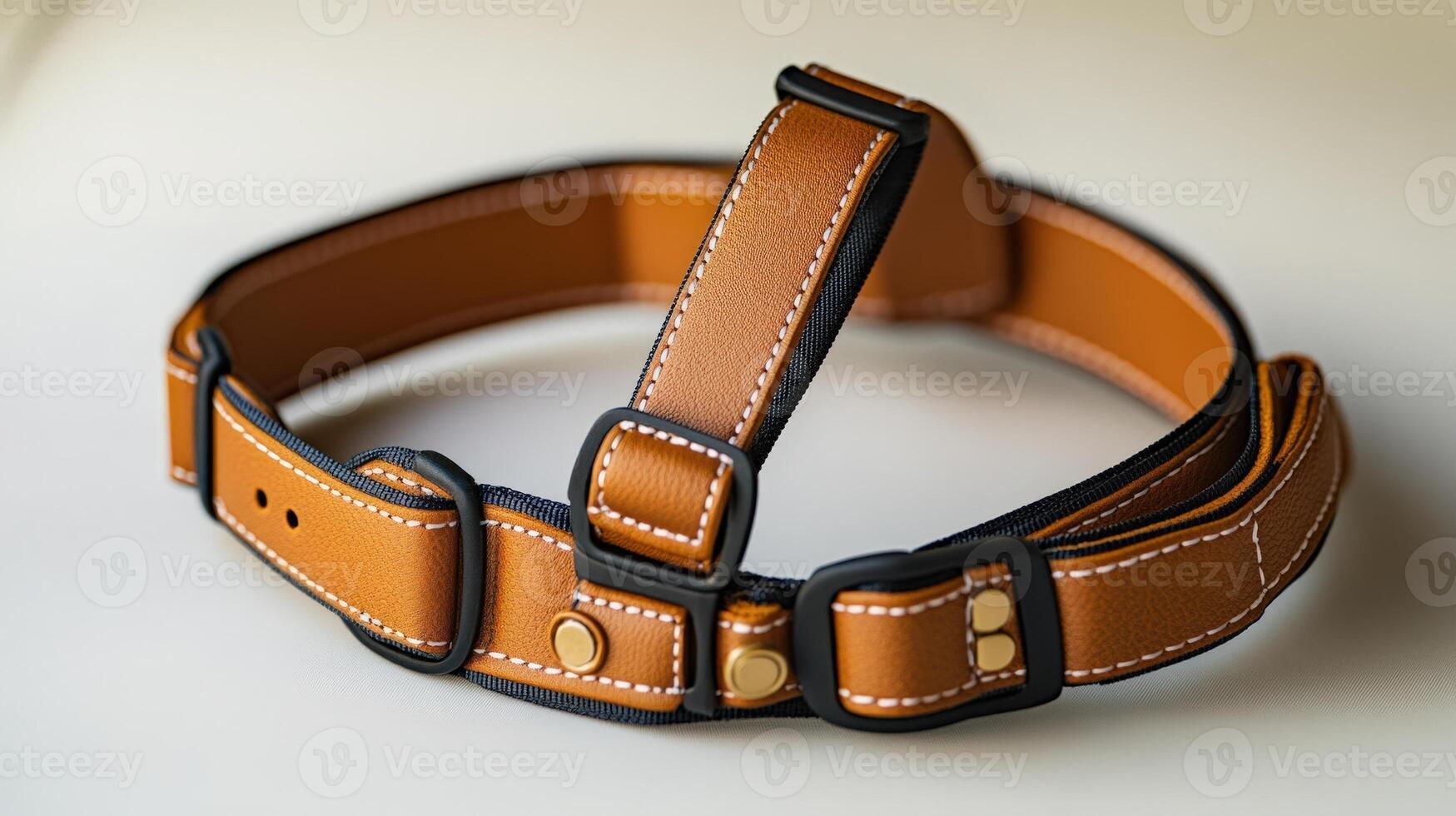 A close up of a leather belt with two buckles photo