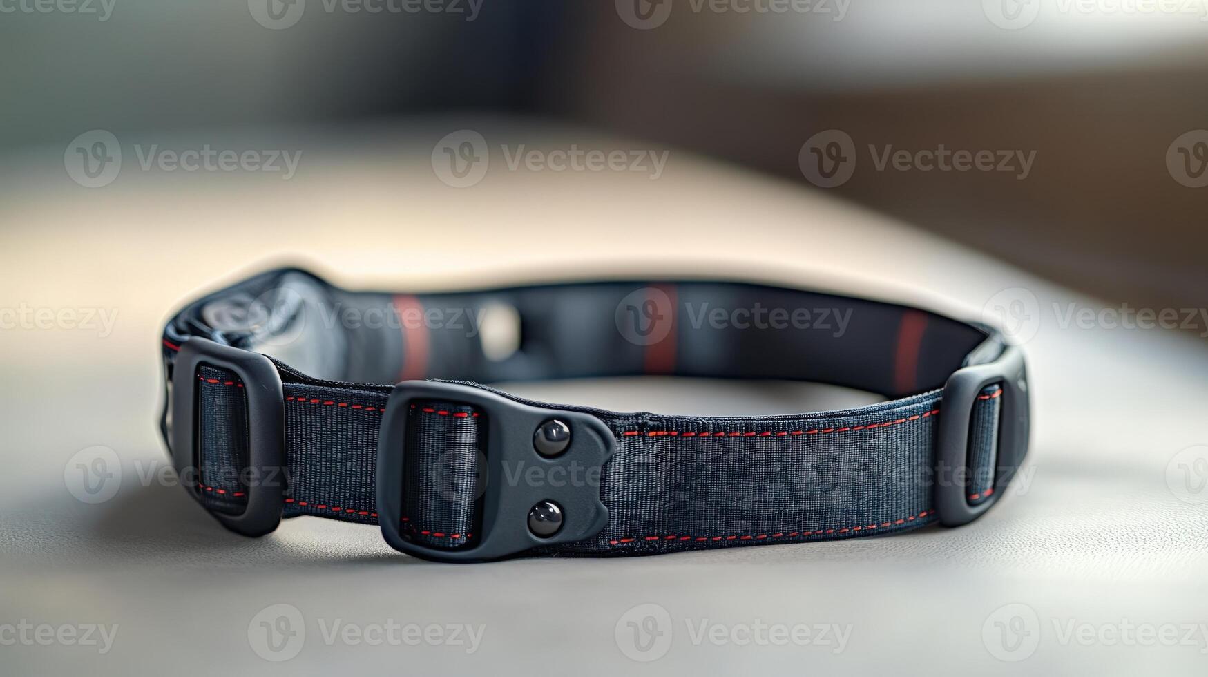 A close up of a black and red dog collar photo