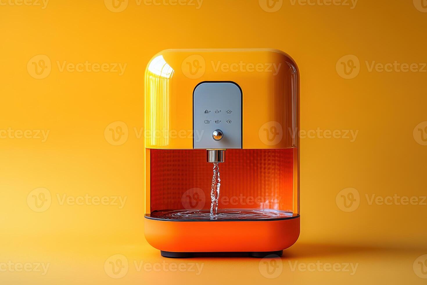A water dispenser with a yellow background photo