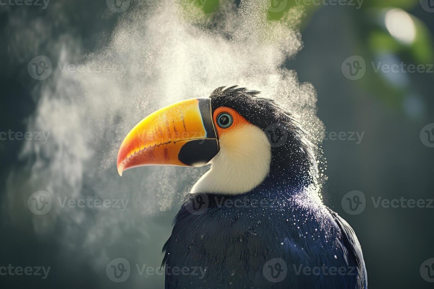 A toucan with a yellow beak and orange beak photo