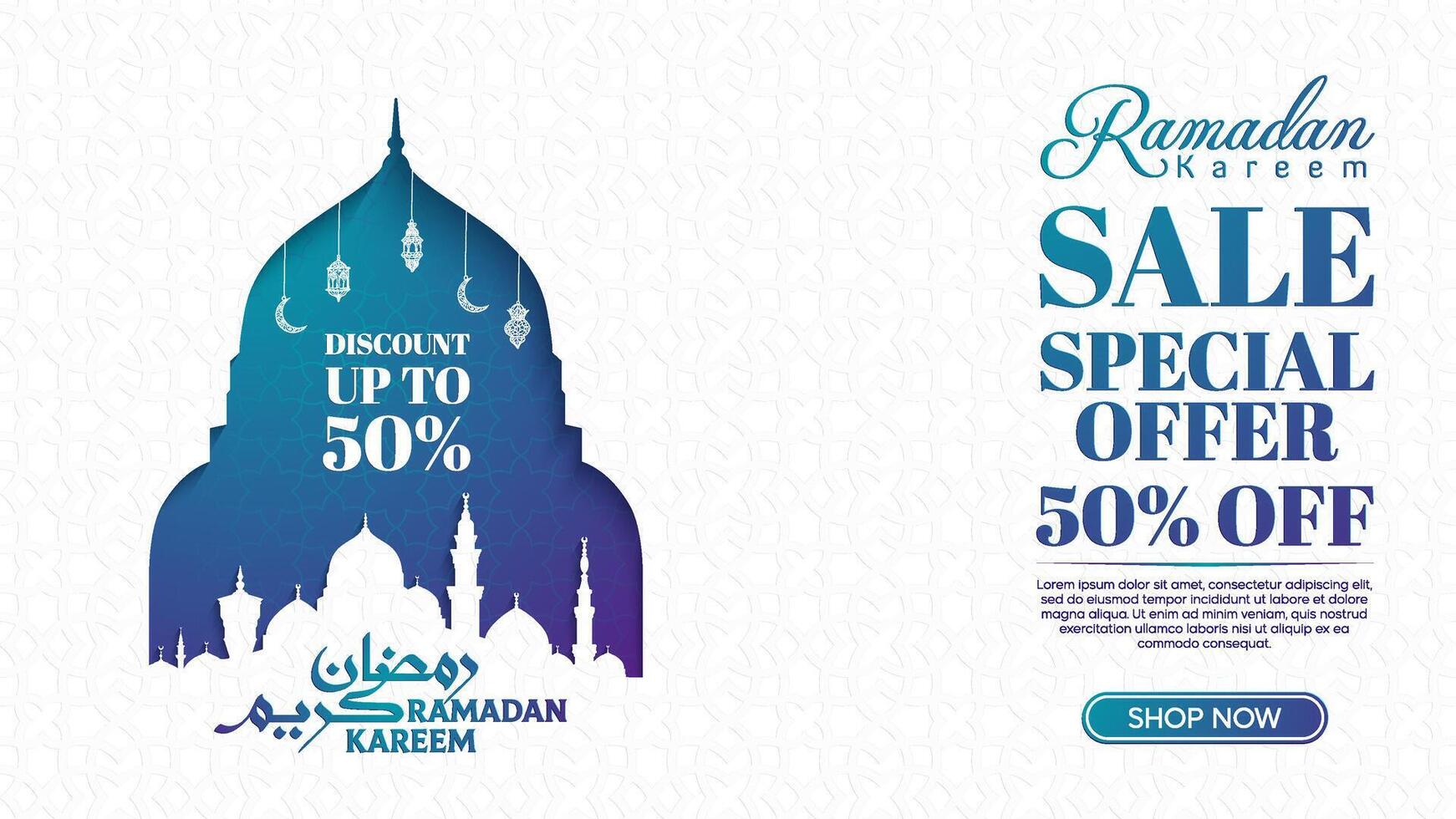 Ramadan Luxury Background with Blue Mosque Silhoutte Ornamental Elements vector