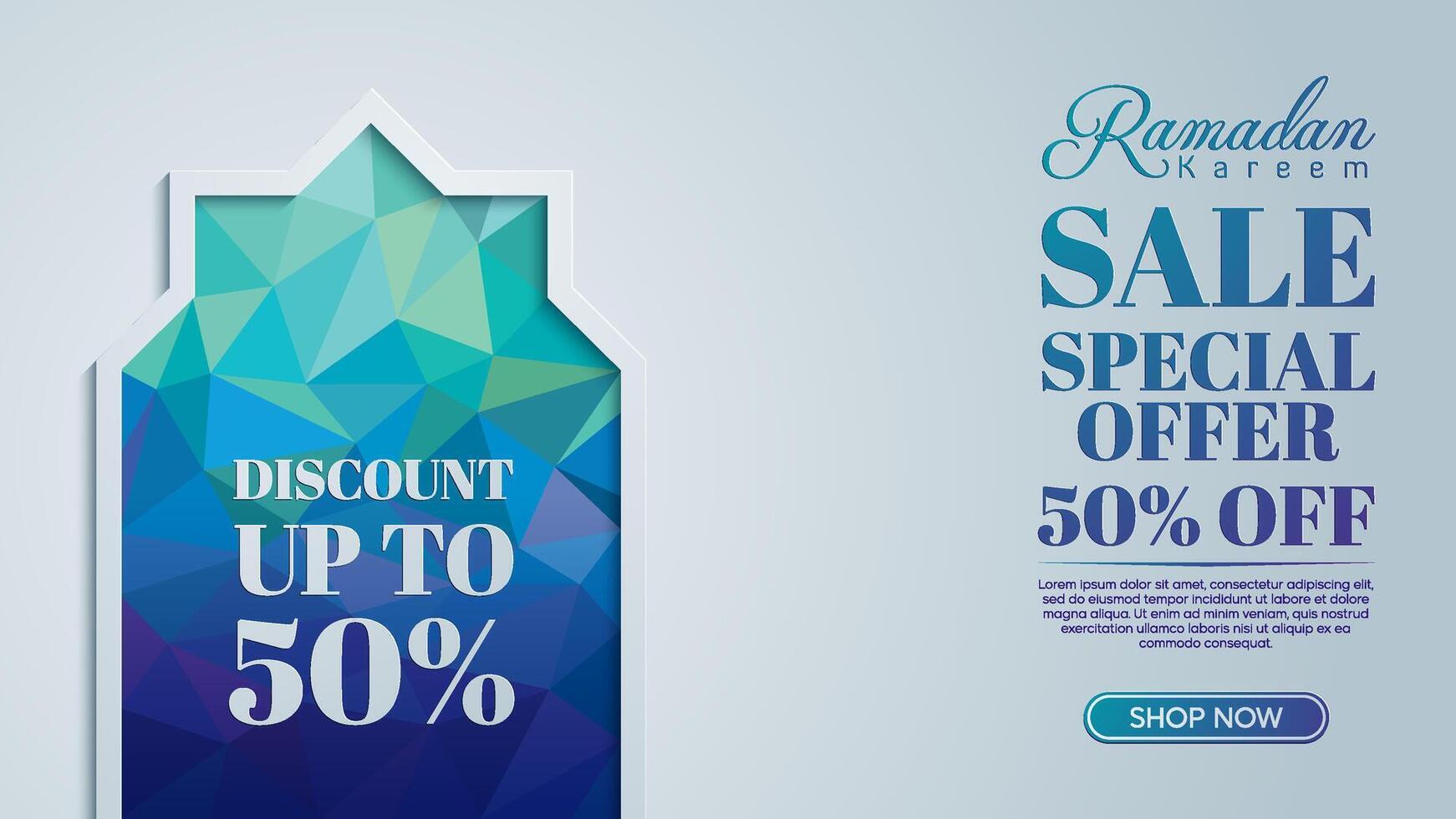 Ramadan Mubarak Celebration Sale Banner with Geometric Blue Theme vector