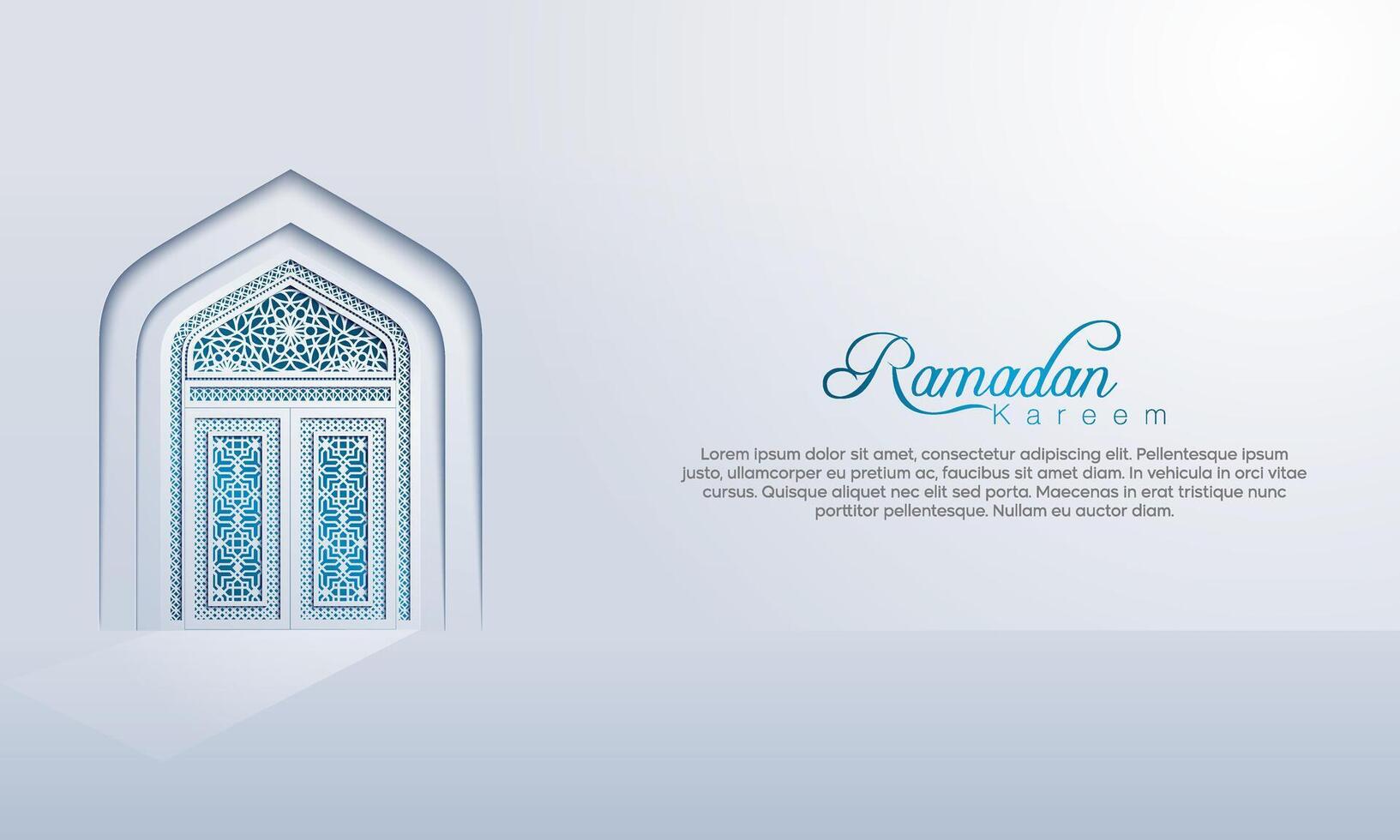 Ramadan Kareem White Mosque Door Geometric Pattern Ornament on a Light Background vector