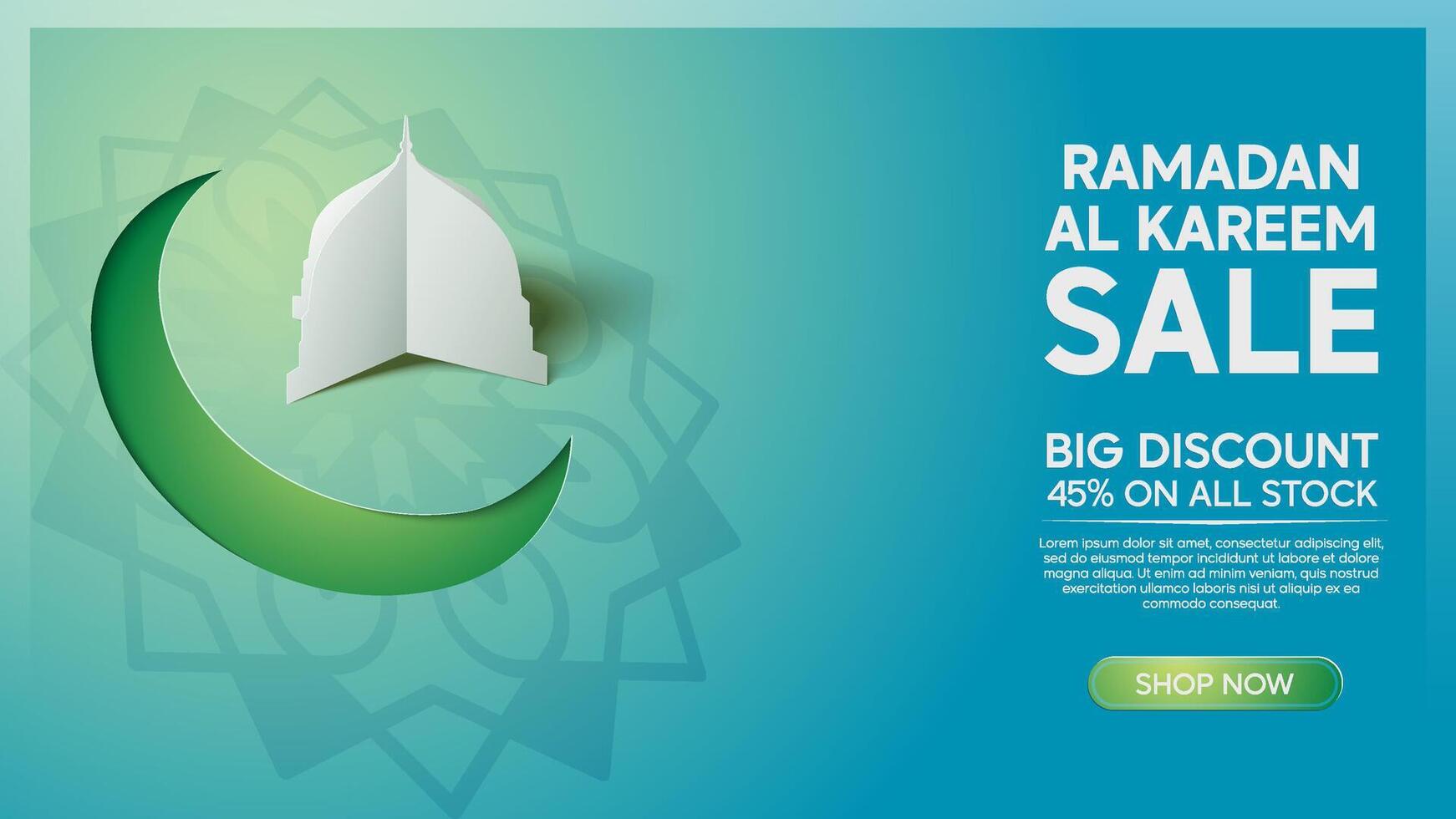 Ramadan Kareem flash sale promotional template with star and crescent paper cut illustration vector
