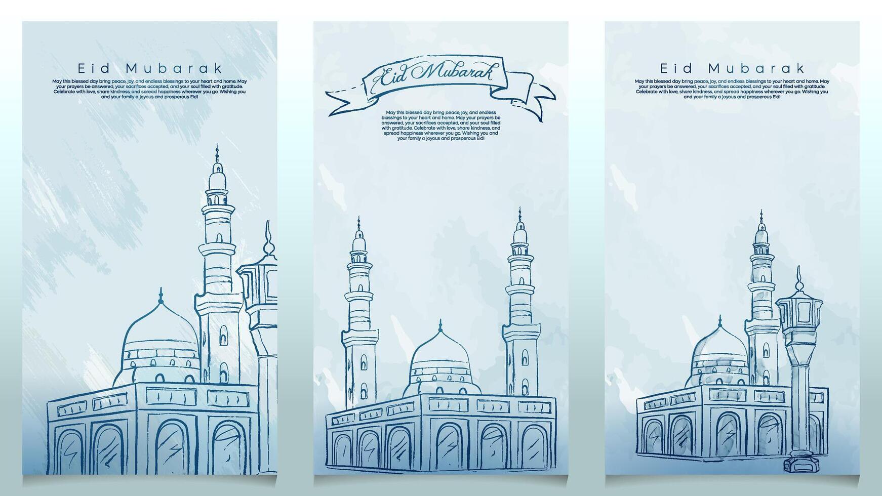 Eid Mubarak watercolor mosque sketch background for banner and greeting vector