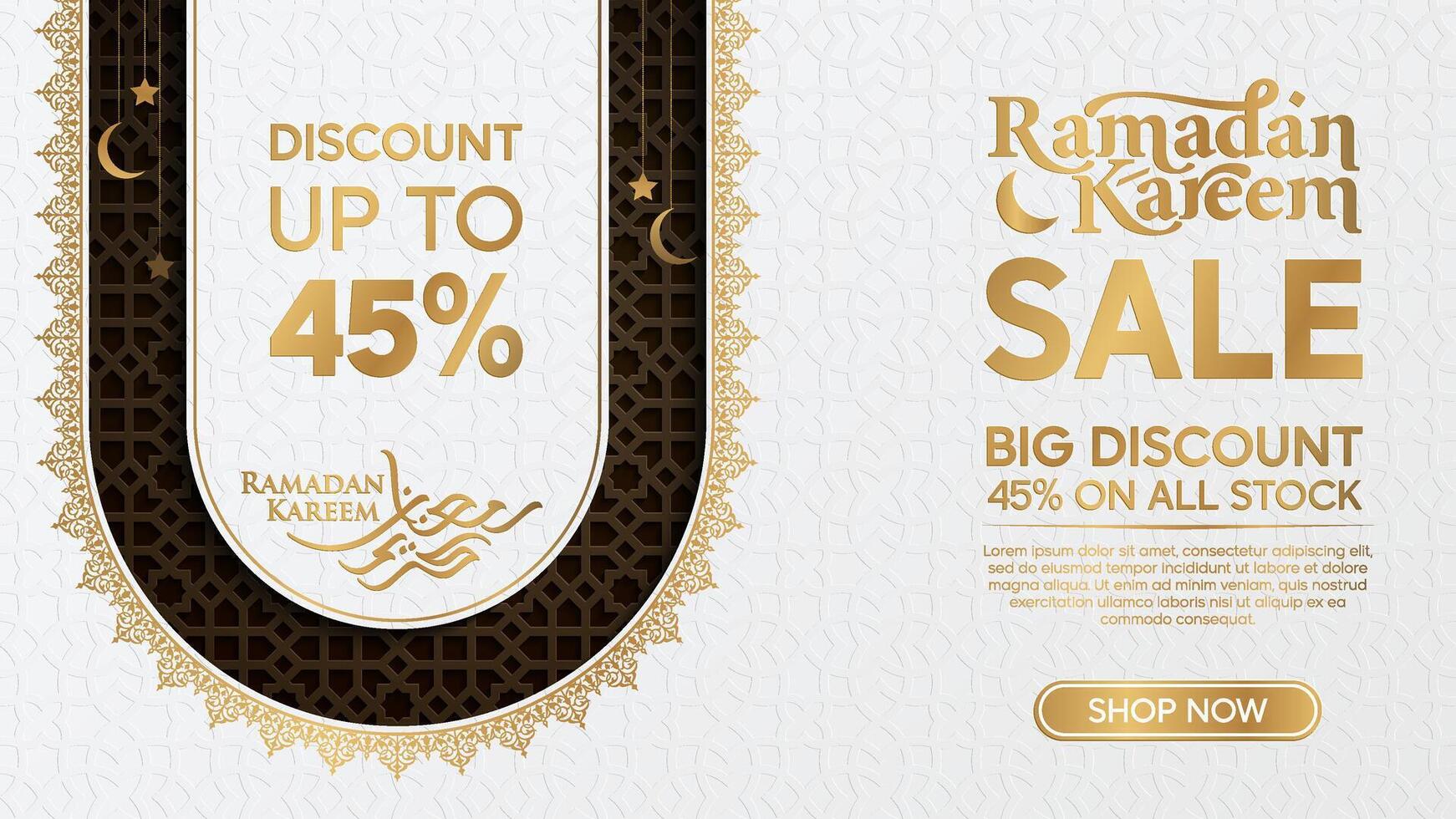 Ramadan Discount Promotion Design with calligraphy islamic greeting with morocco pattern vector