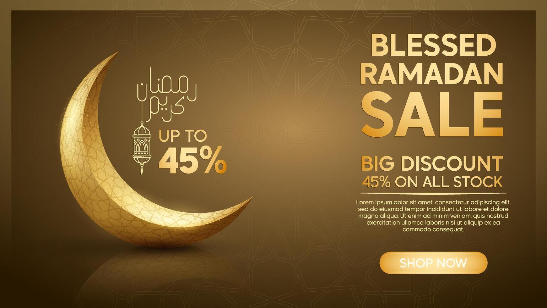 Ramadan Kareem Luxury Sale Banner with Islamic Crescent Moon and Lanterns vector