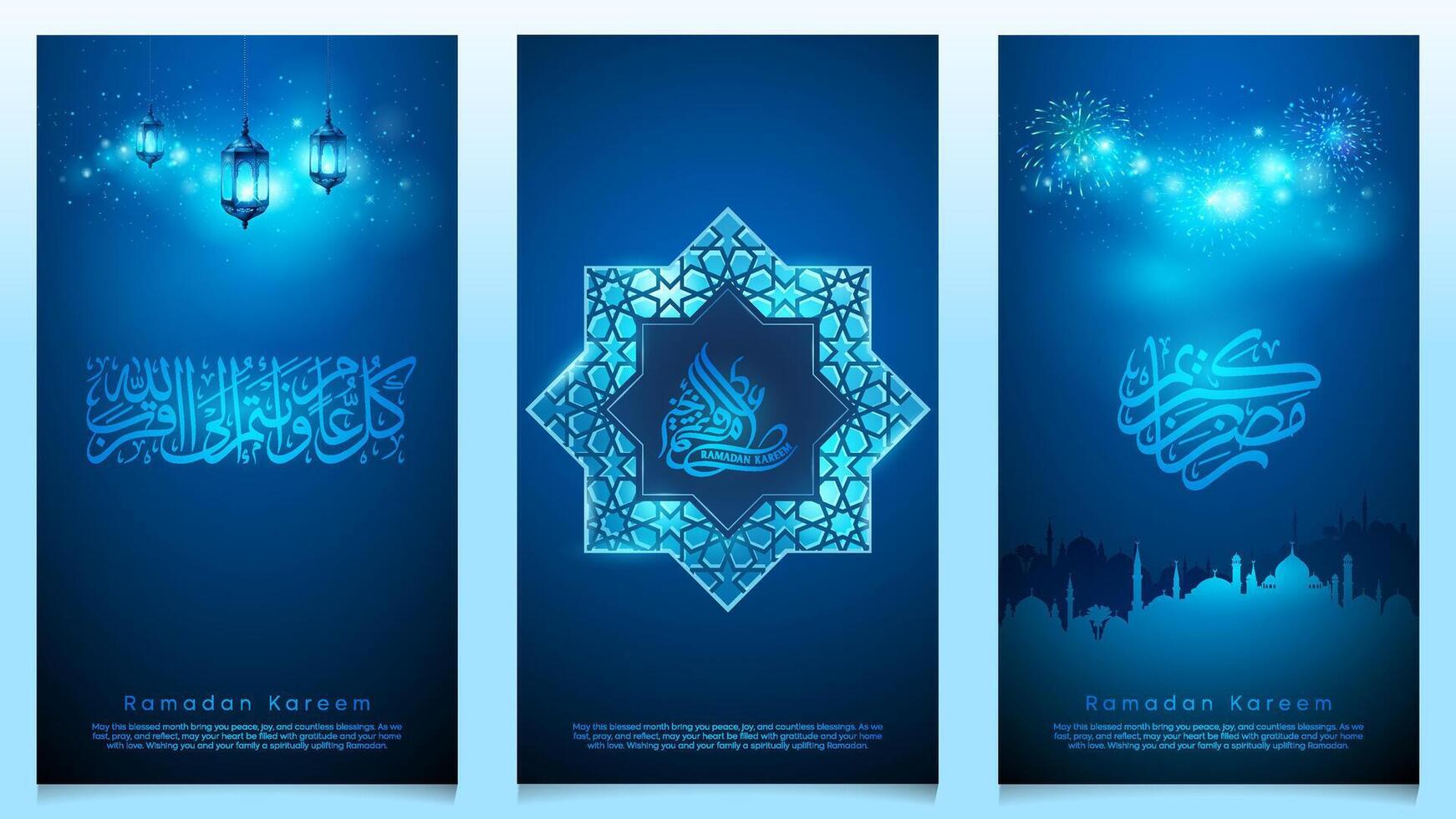 Ramadan Kareem background template glow arabic pattern window and lantern illustration for greeting card vector
