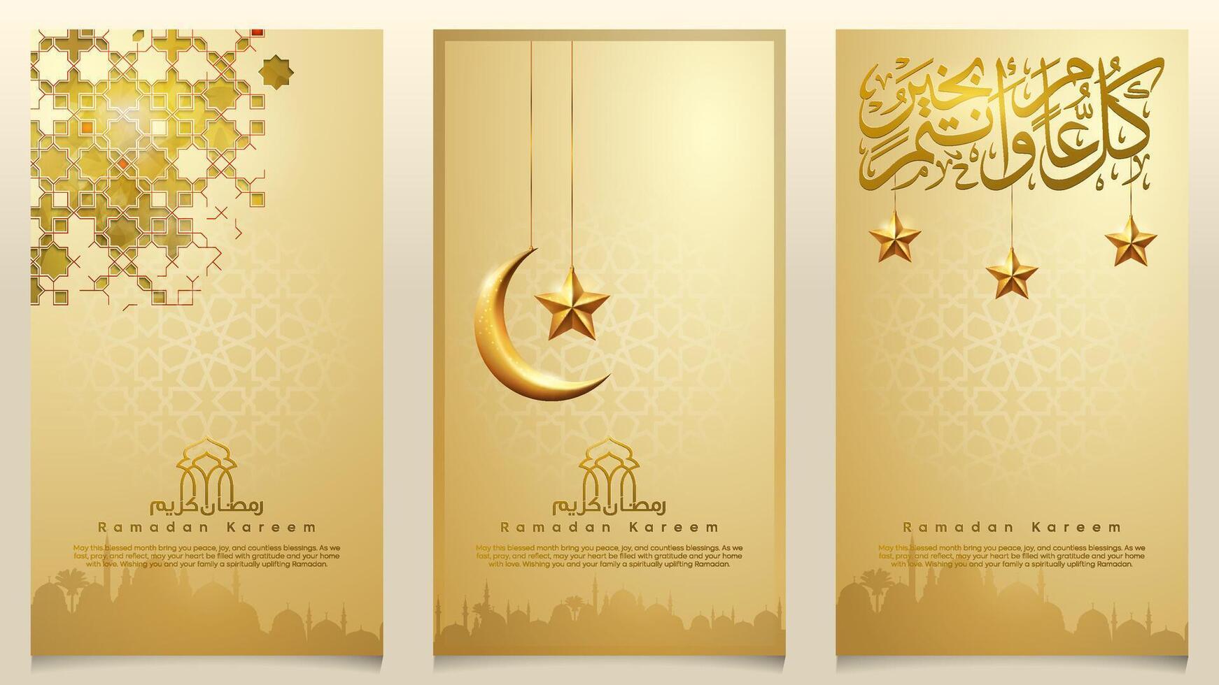 Ramadan greeting cards with crescent and stars vector