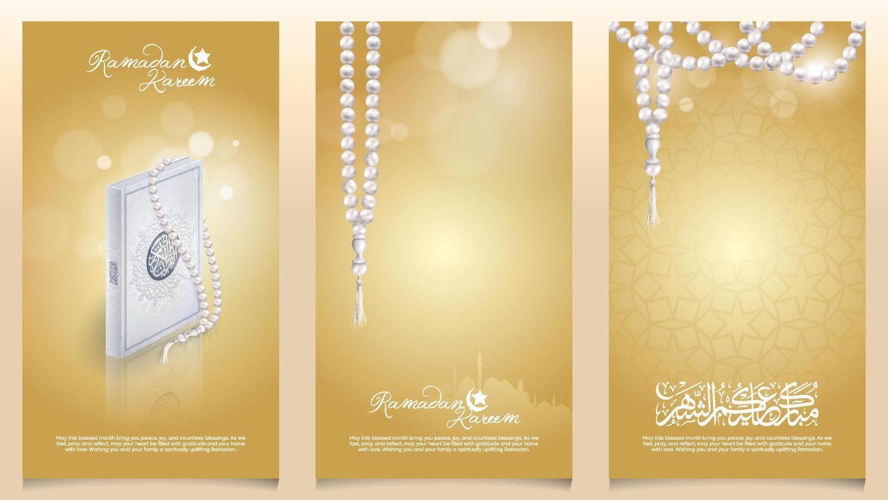 Islamic design Ramadan Kareem background holy quran and prayer bead illustration for greeting vector