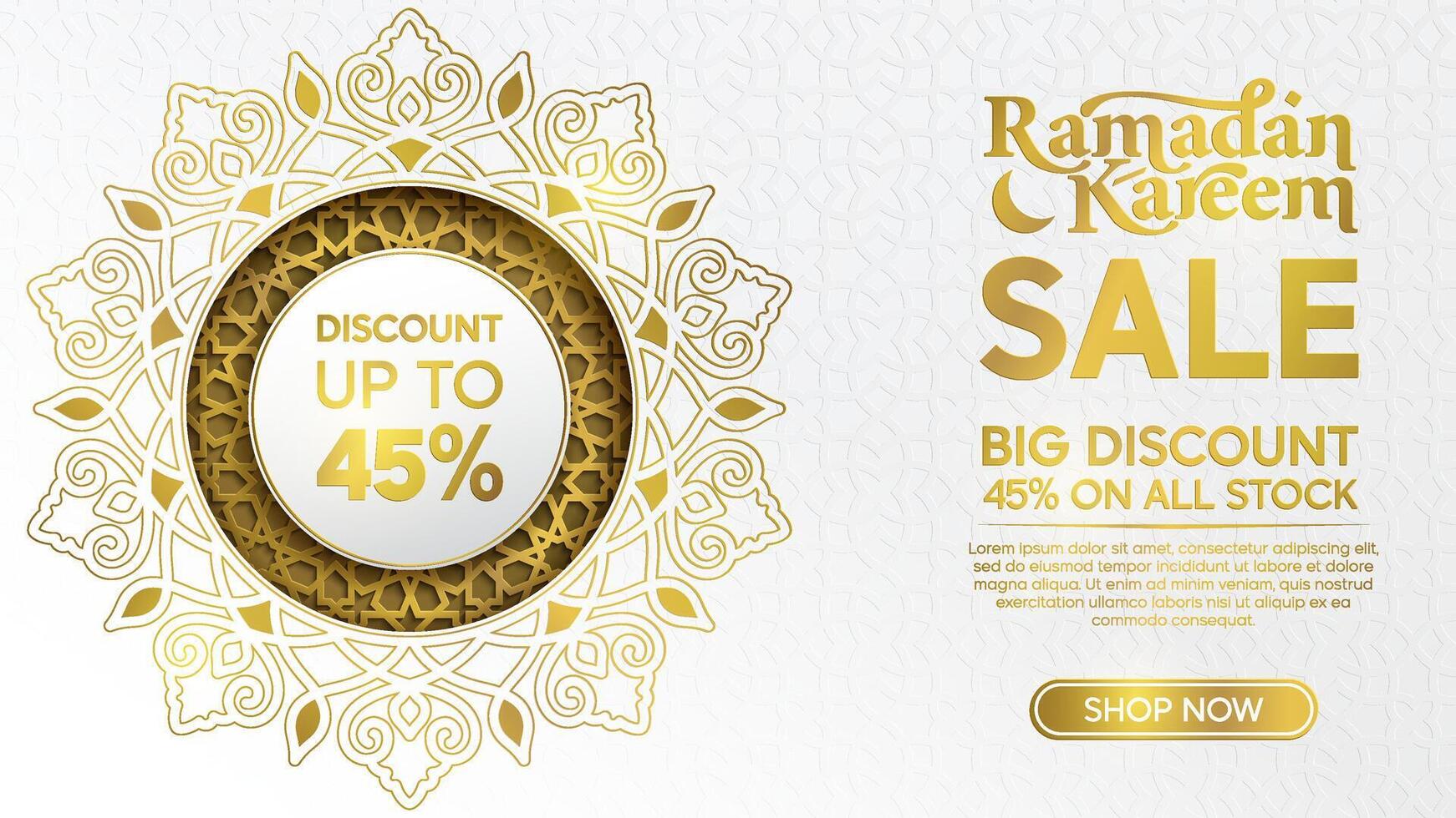 Ramadan Mubarak Flash Sale Web Banner with Flower Geometric Pattern vector