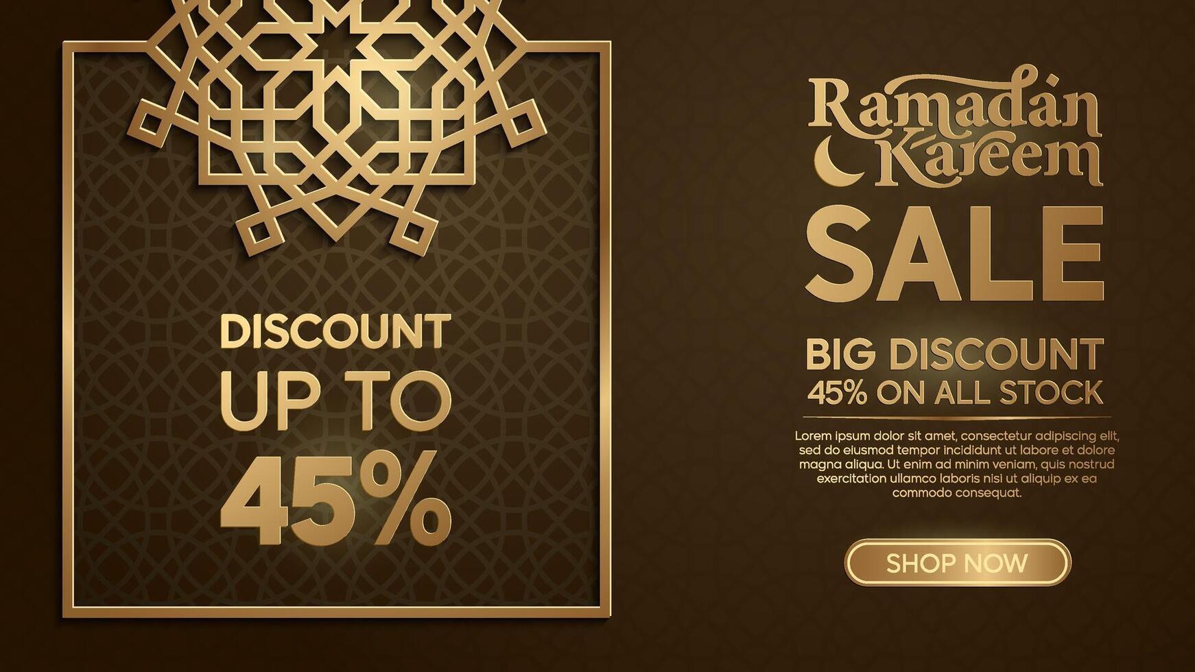Ramadan Kareem Sale Poster Banner with Elegant Square Gold Pattern Details vector