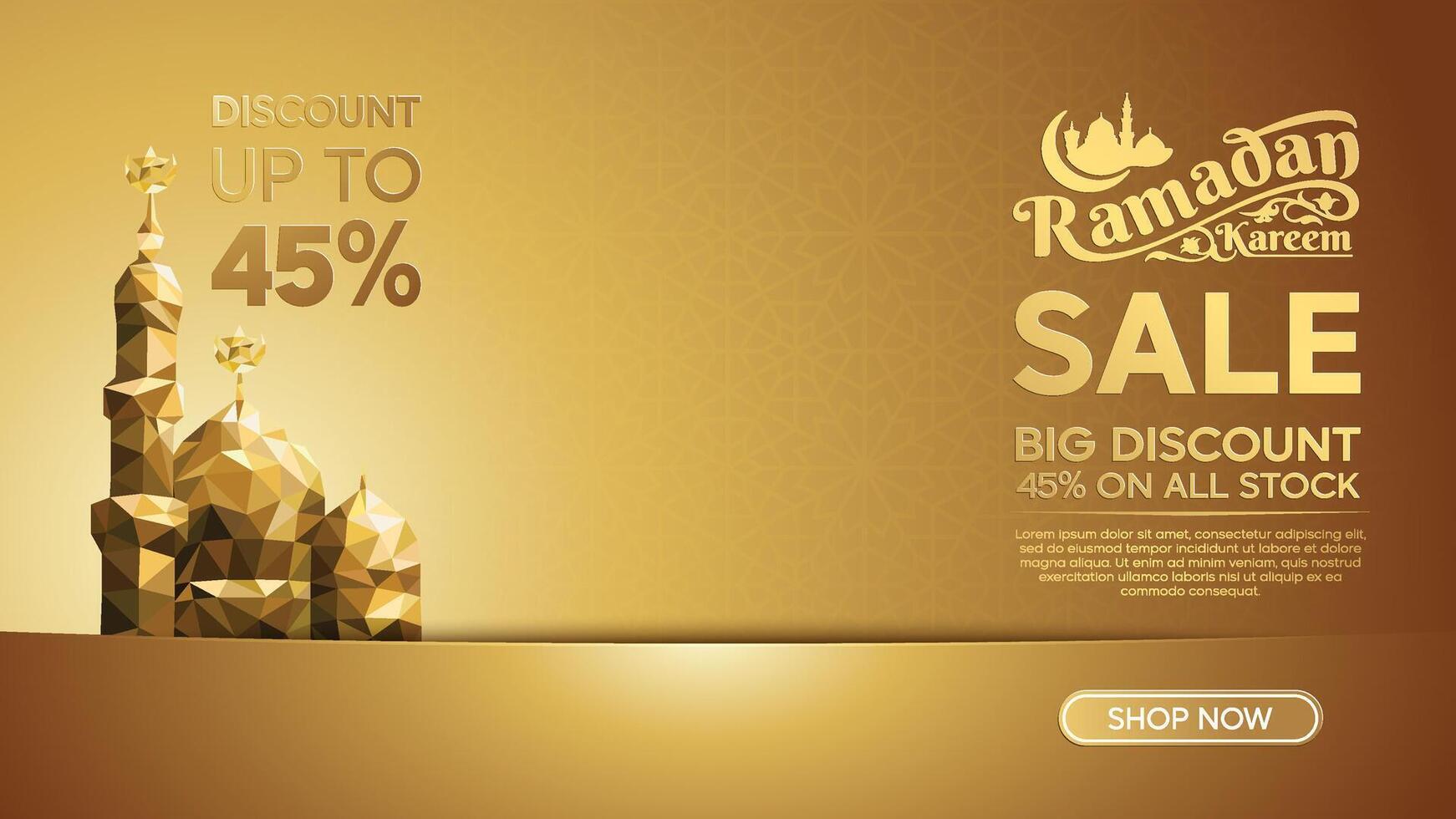 Ramadan Kareem Luxury Sale Banner with Gold Islamic Mosque Ornaments vector