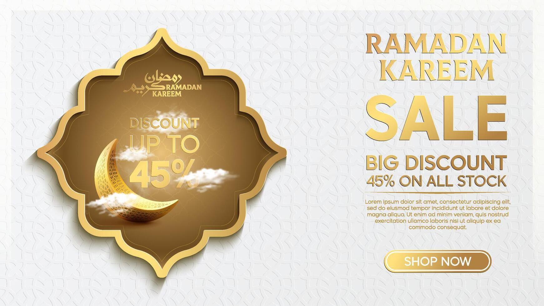 Ramadan Special Discount Social Media Post with Gold Crescent Moon Geometric Pattern vector