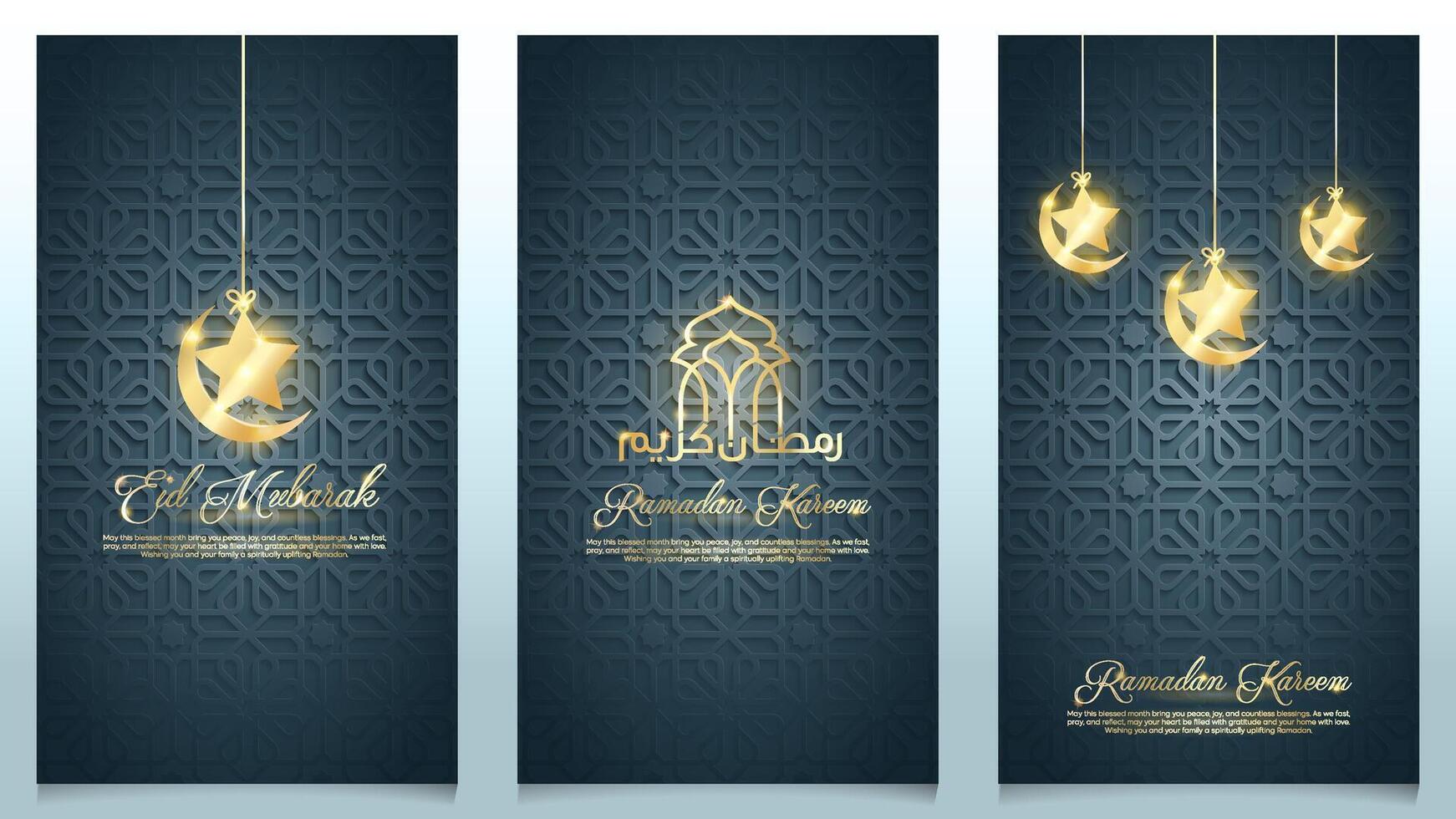 Ramadan and Eid Mubarak greeting cards vector