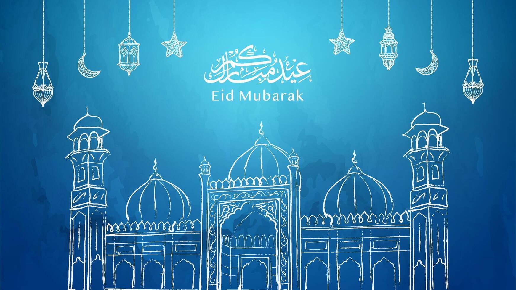 Eid Mubarak mosque illustration in blue vector