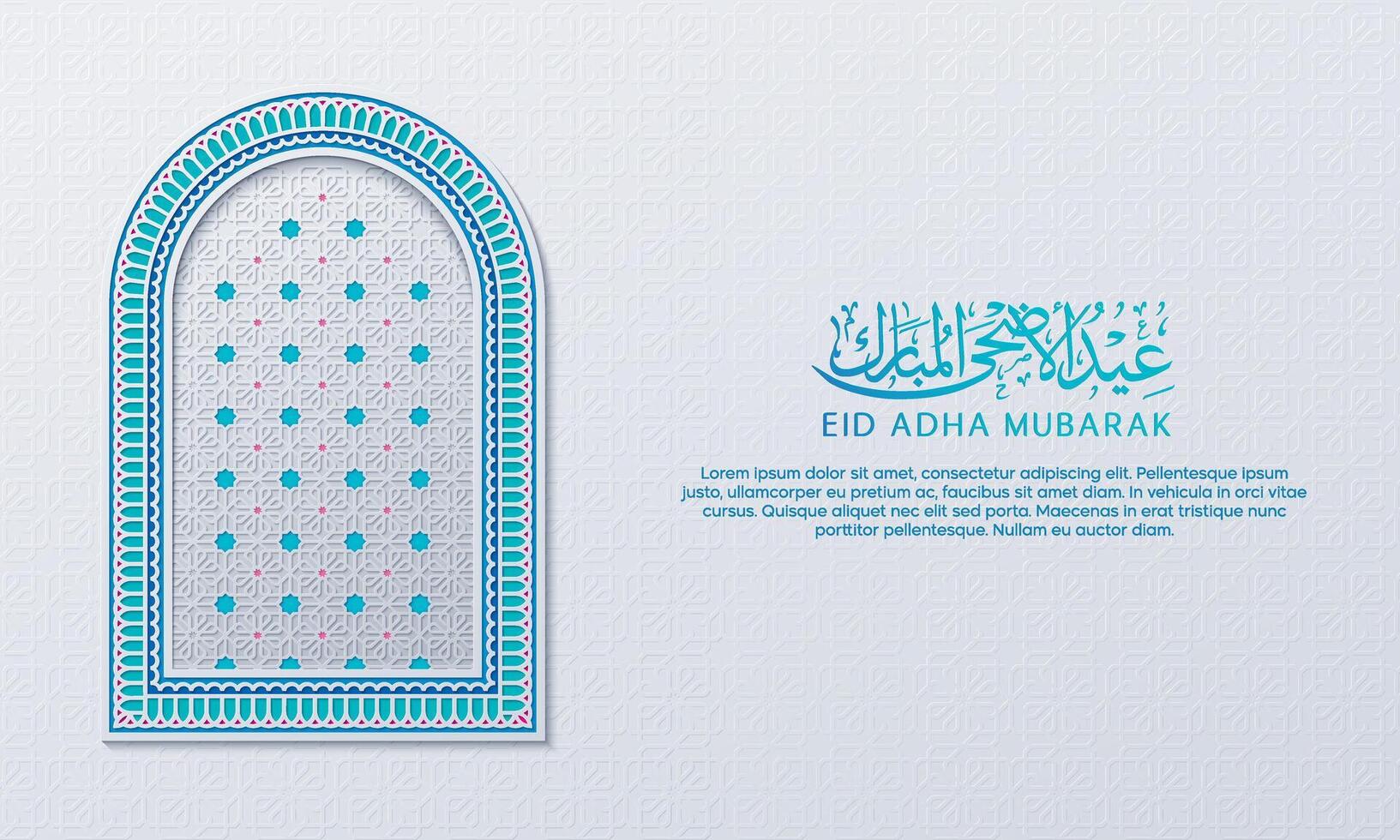 Eid Adha Mubarak Window Mosque with Arabic Pattern for Banner, Greeting Card vector