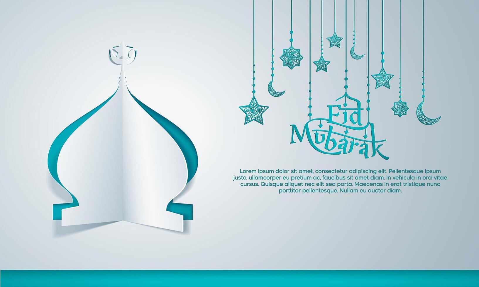 Eid Mubarak Papercut Style with Islamic Crescent Star Floral Pattern for Banner, Greeting Card vector