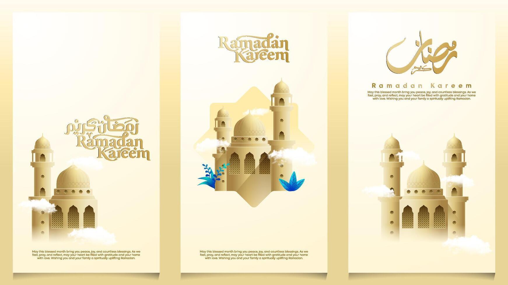 Ramadan Kareem islamic background arabic calligraphy and mosque illustration for banner and greeting card template vector