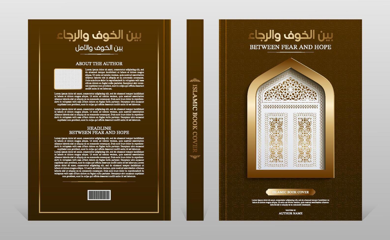 Professional Islamic book cover with golden mosque door and traditional frame vector