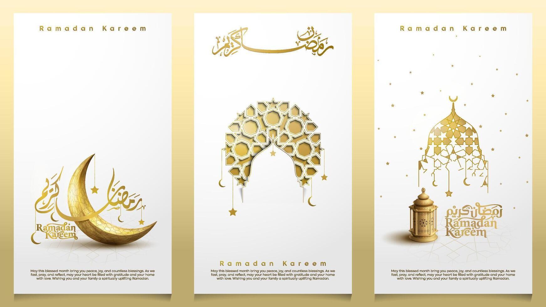 Ramadan Kareem islamic banner with crescent moon and lantern pattern illustration for banner and greeting card vector