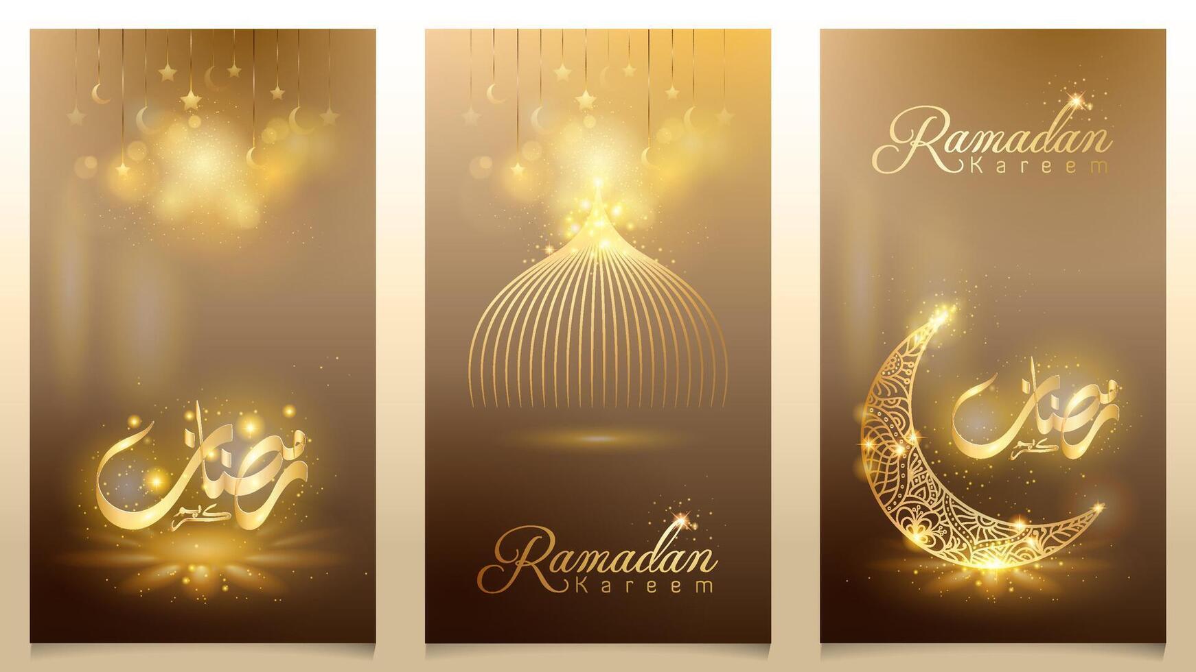 Ramadan Kareem islamic background glow mosque dome and crescent moon arabic geometric pattern for greeting card vector
