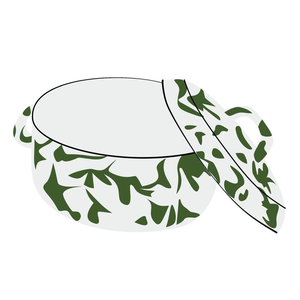 Small Enamel Pot with Lid Green Pattern vector