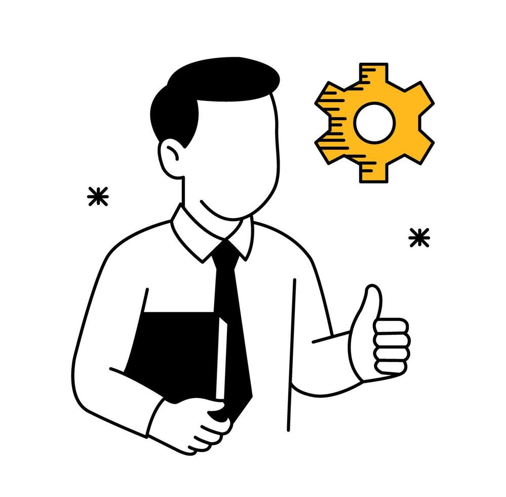 Businessman giving thumbs up. Successful project management and leadership concept. vector