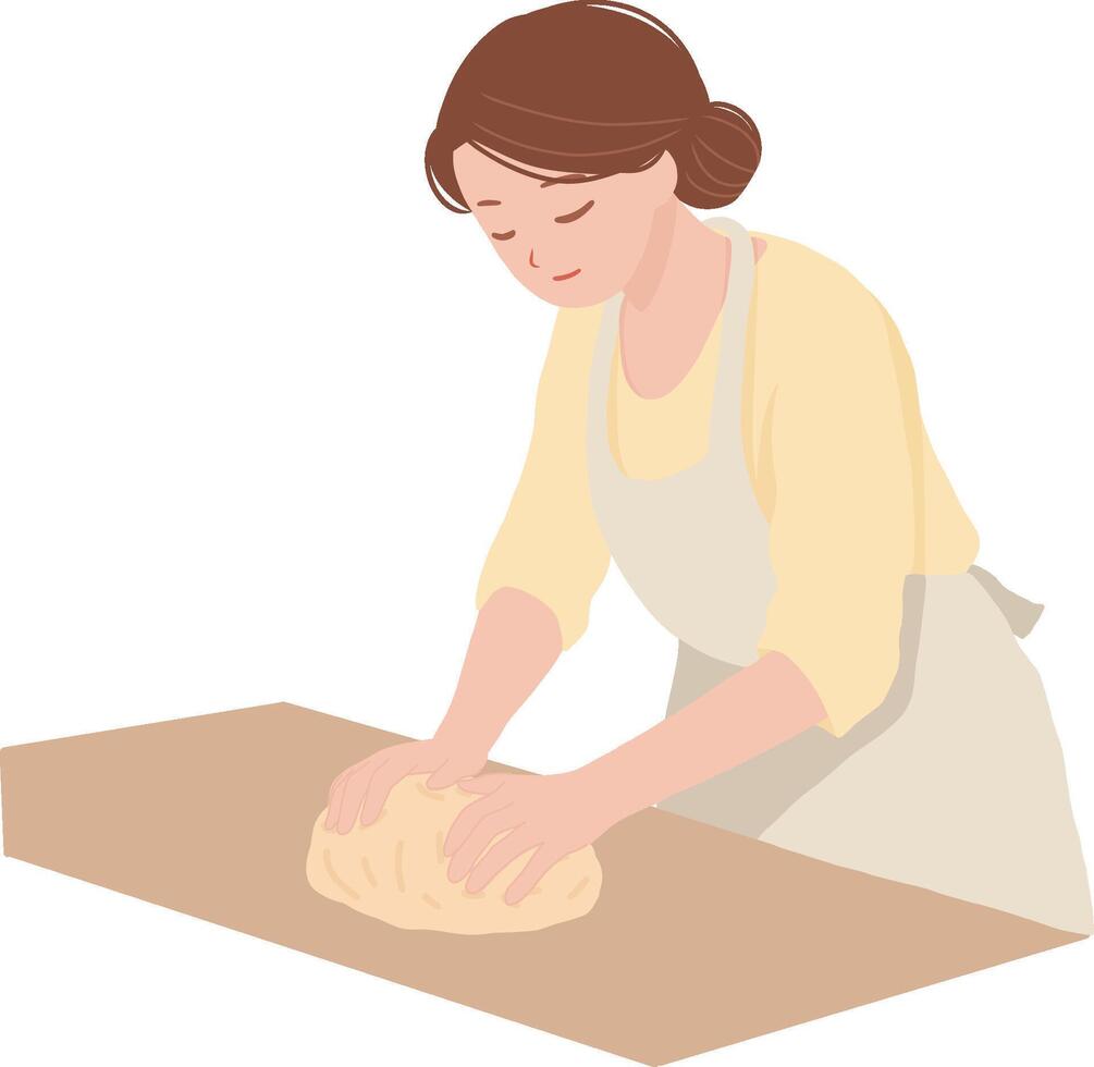 Hair Bun Woman kneading dough illustration isolated editable vector