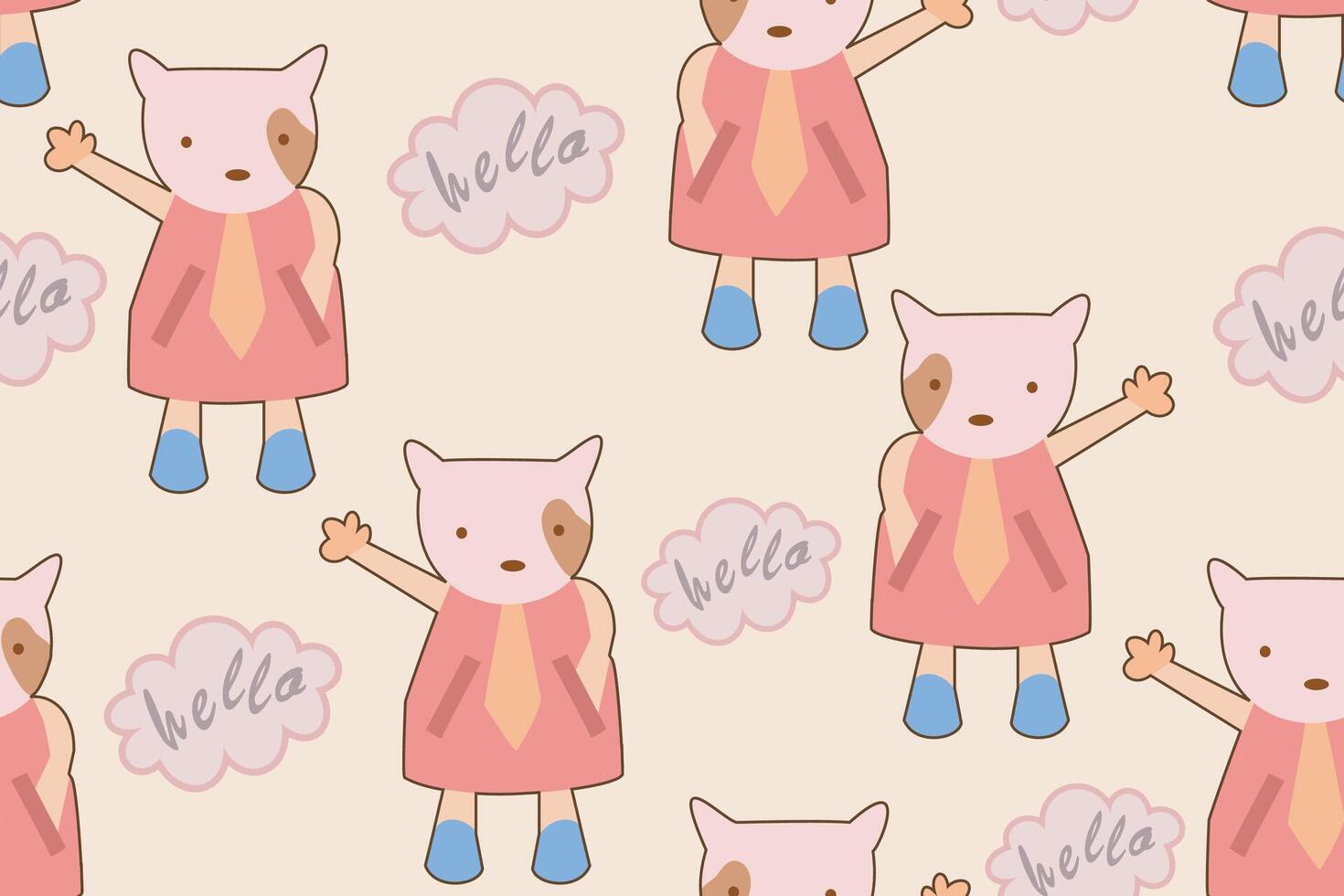 seamless pattern cut dog with bubble speech hello. vector