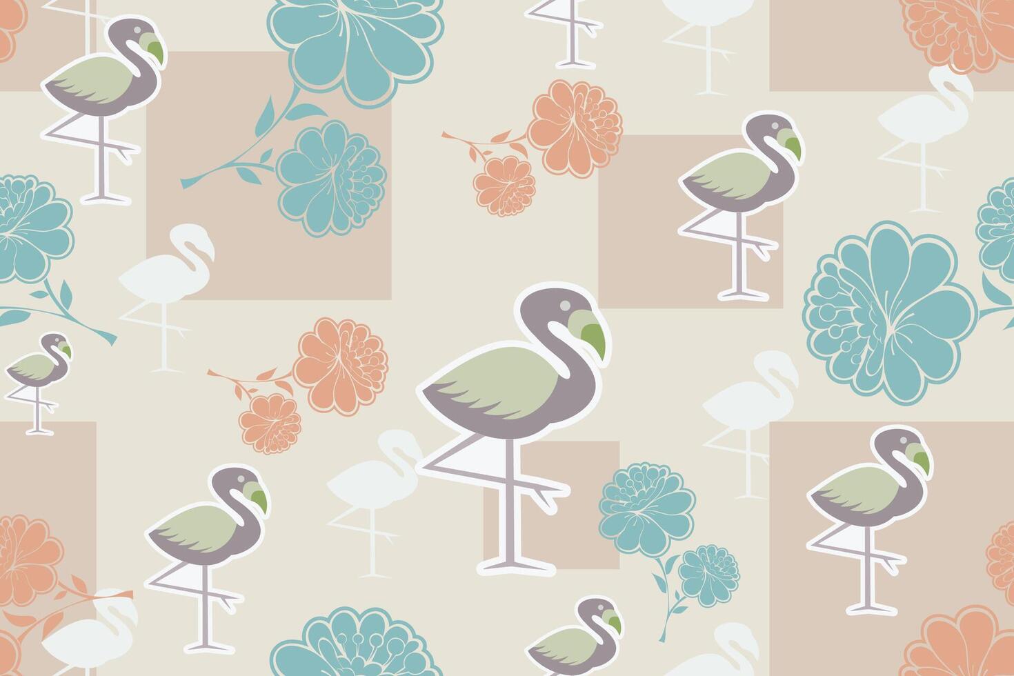 Seamless pattern Chrysanthemums,japanese floral pattern with cube,bird background for wallpaper and printing vector