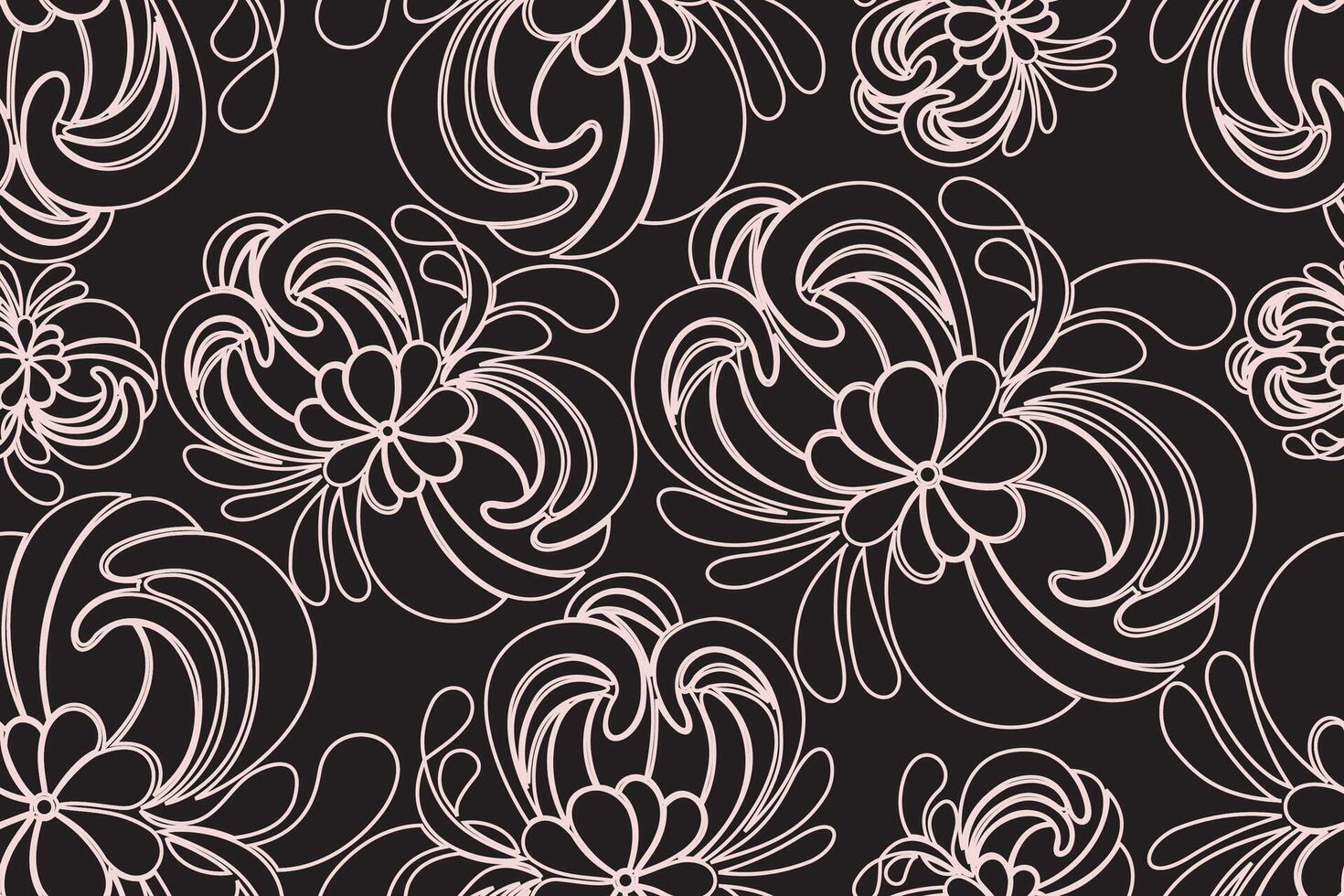 Seamless pattern with Chrysanthemums,japanese floral pattern white outline on black background. vector