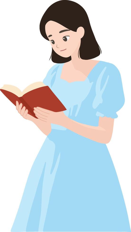 Girl reading a book in blue dress vector