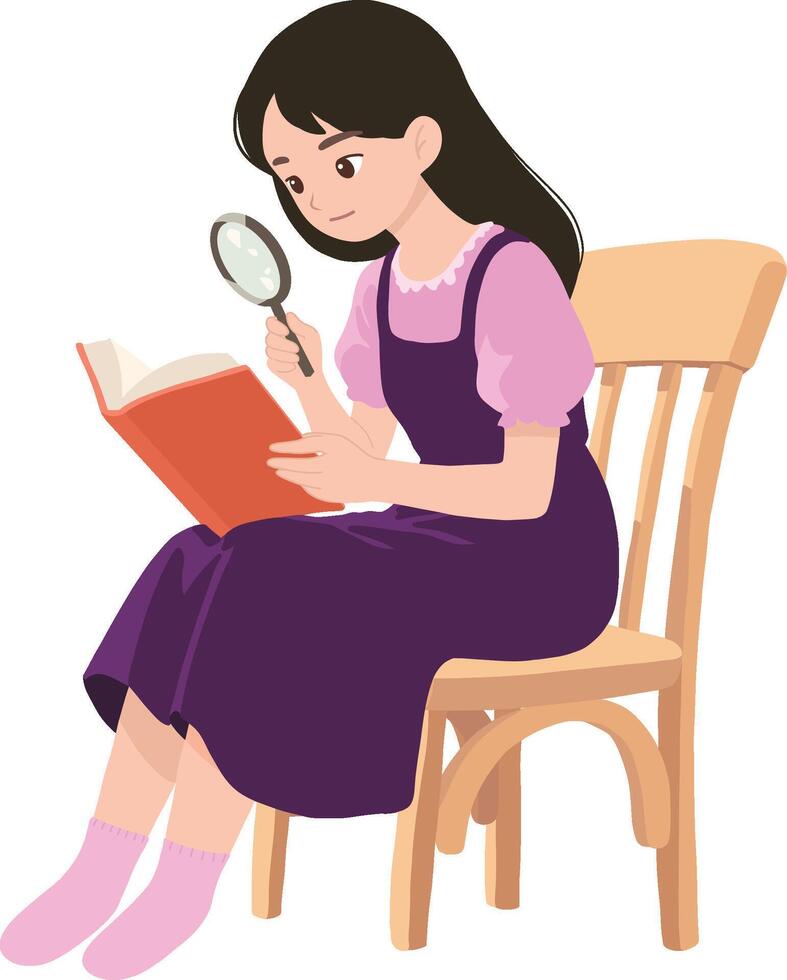 Girl reading with magnifying glass vector