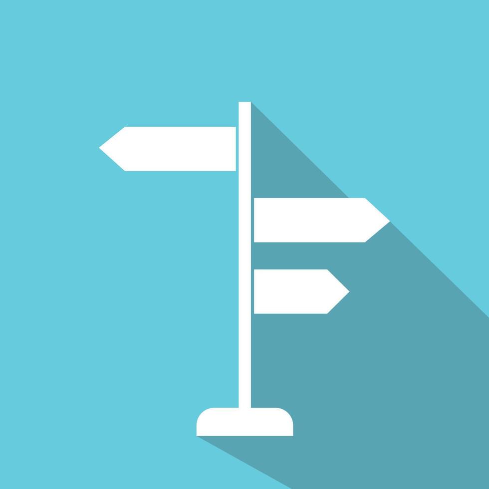 Signpost icon with long shadow on blue background. vector