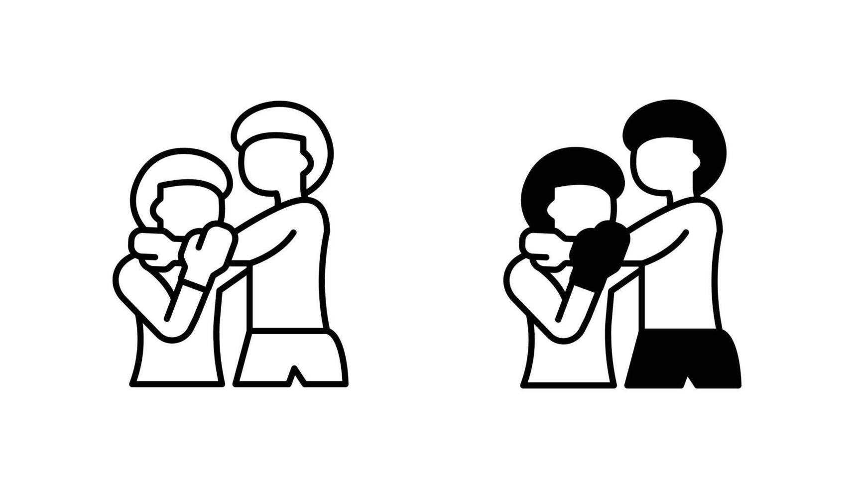 boxing icons in outline and black fill styles vector