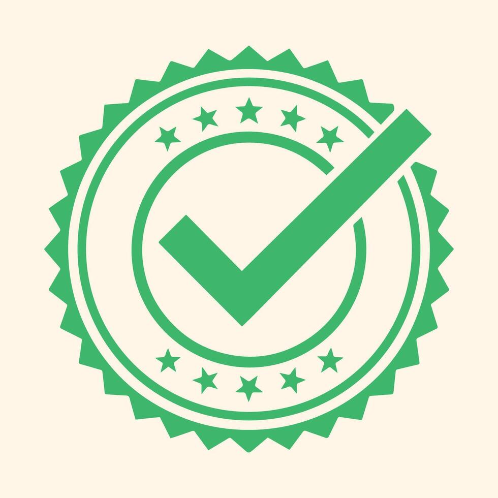 Green checkmark seal illustration for approval and validation vector