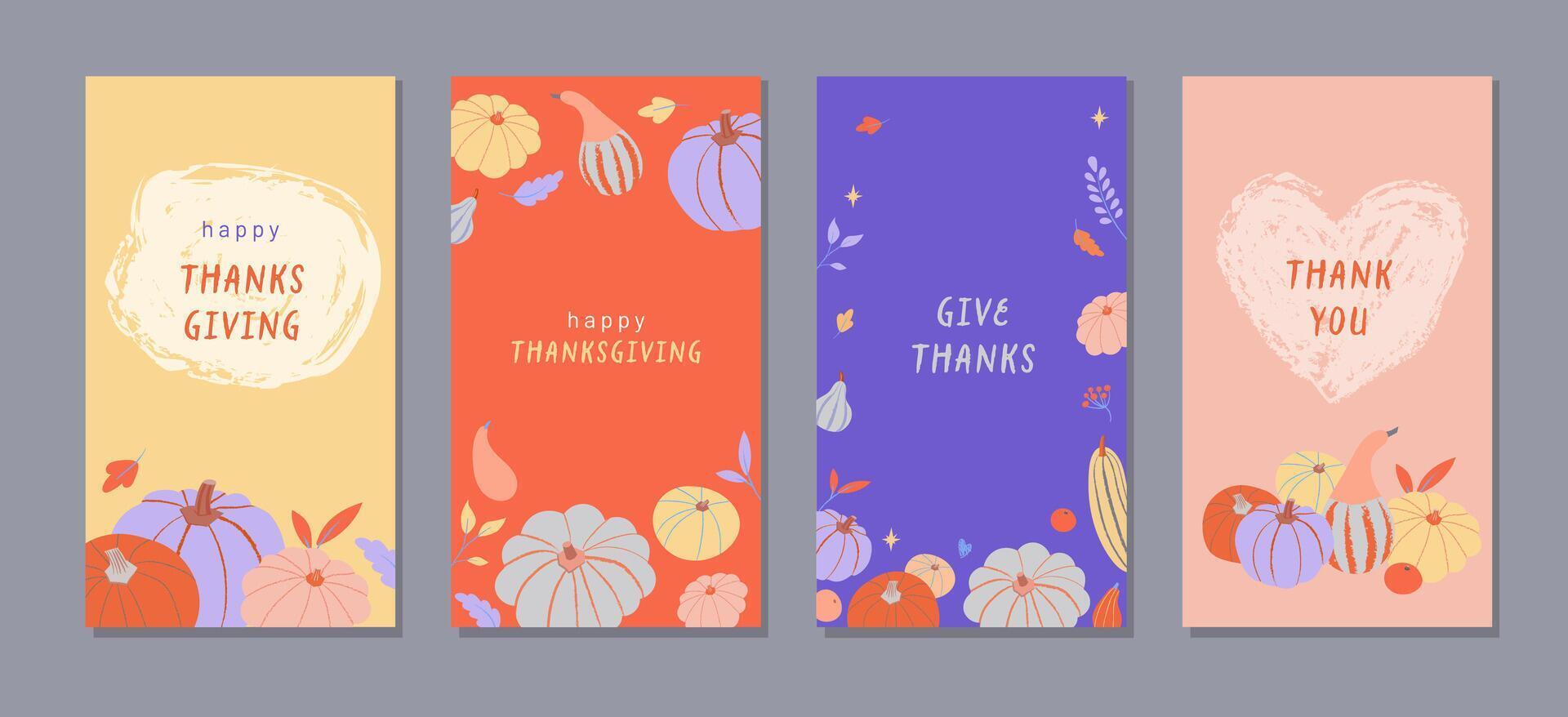 Thanksgiving greeting cards with pumpkins vector
