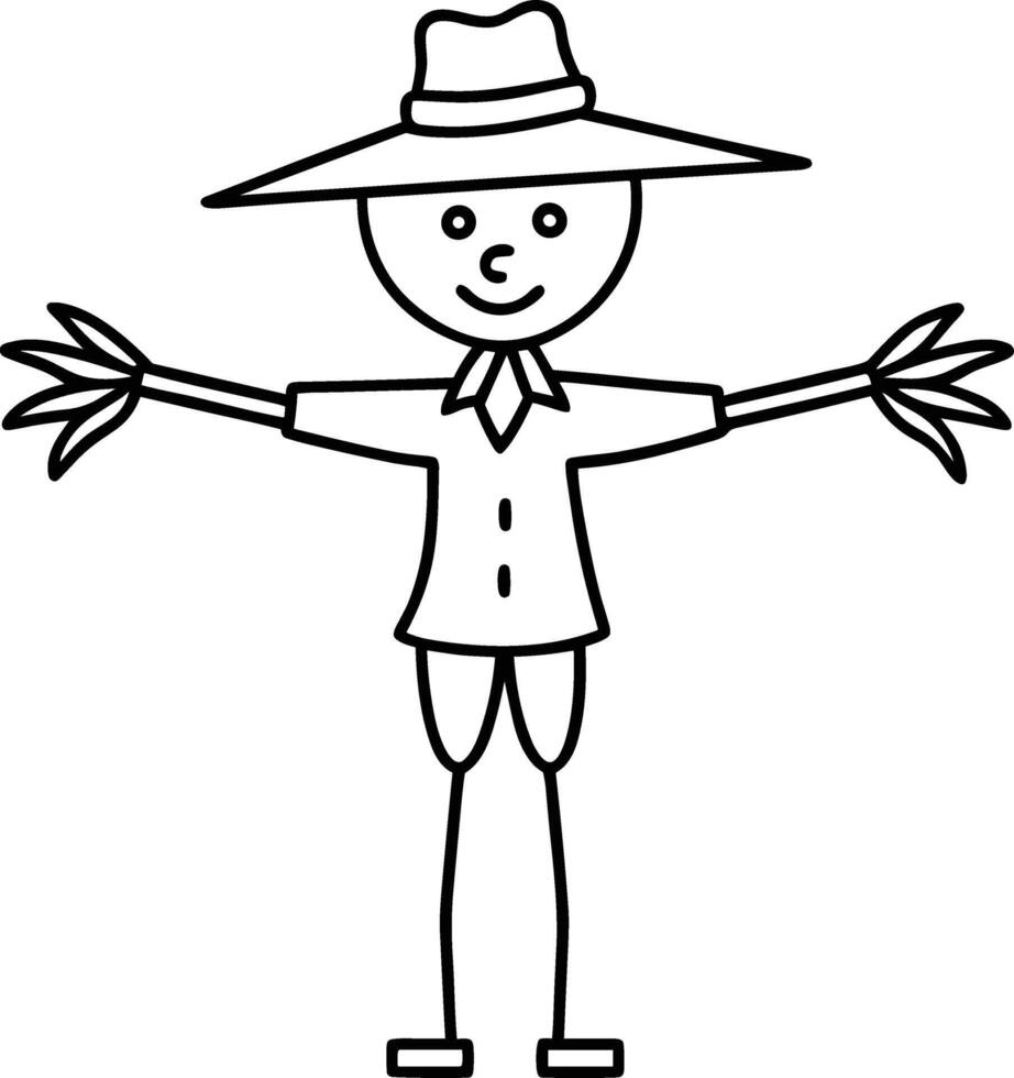 Funny Scarecrow Line Drawing - Simple Farm Character Illustration vector