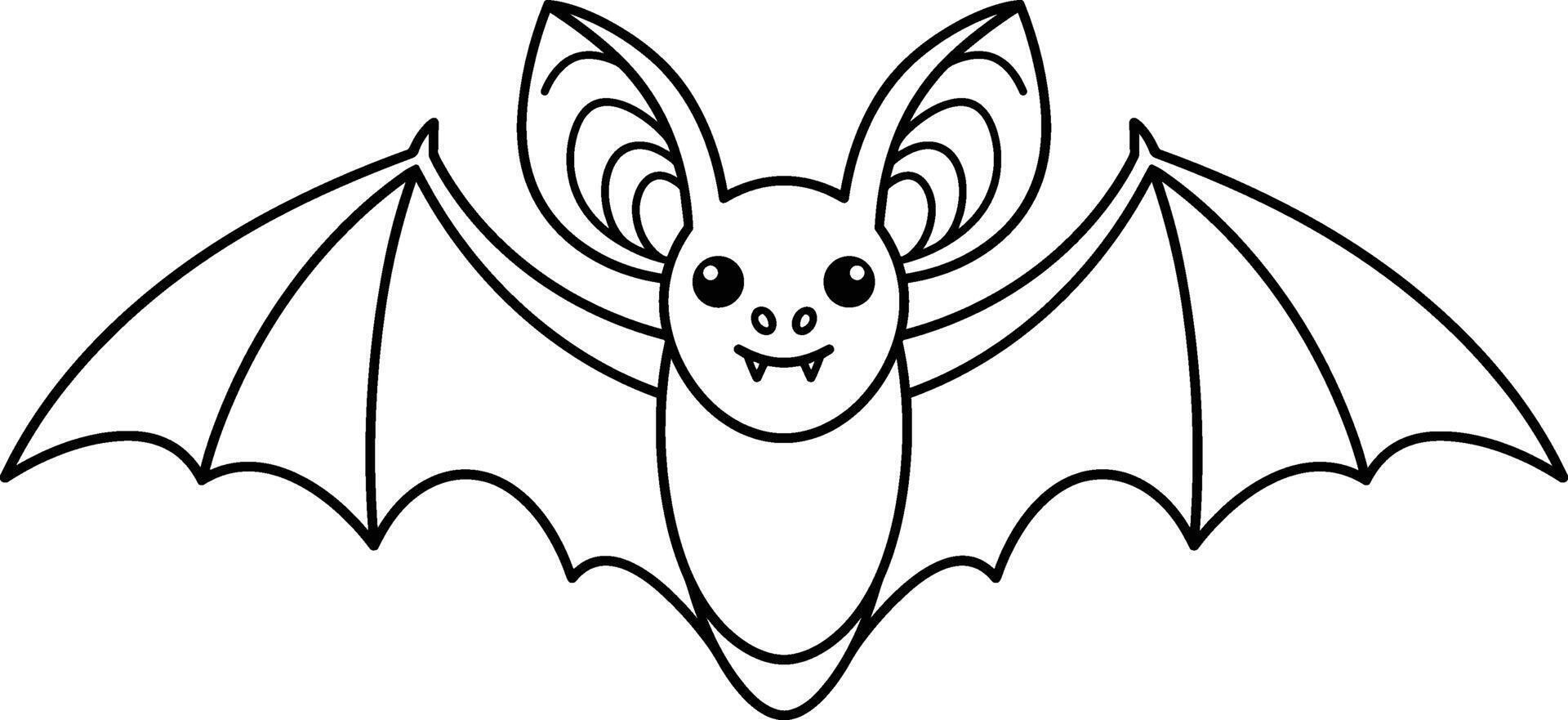 Cute Flying Bat Line Art - Smiling Bat Outline Illustration vector